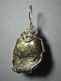 Chalcopyrite Pendant Wire Wrapped .925 Sterling Silver - Jemel Wired Jewelry, Purple Peacock, Iron Wire, Metallic Colors, Wire Wrapped Pendant, Bronze Color, Wire Wrapped Jewelry, Stone Pendants, Wire Jewelry