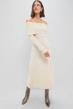 Oatmeal Off the Shoulder Maxi Dress | Moon River Off The Shoulder Knit, Winter Sweater Dresses, Off The Shoulder Maxi Dress, Fall Denim, Moon River, Long Sleeve Knit Dress, Window Shopping, Sport Dress, Cream Dress