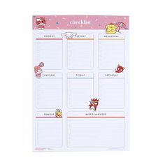 a pink and white planner with hello kitty stickers on it