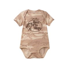 Start baby off right with the Bass Pro Shops Original Logo Short-Sleeve Bodysuit for Babies. This cool addition to the Bass Pro baby clothes collection displays the iconic leaping-bass logo front and center, along with all-over camo. Lapped shoulders provide easy on/off, and a snap crotch placket allows quick changes. Ribbed collar and trim keep this bodysuit snug, and the soft 60% cotton/40% polyester fabric feels cozy and holds up through playtime, naps, or overnight. Machine wash. Imported.   60% cotton/40% polyester  Screen-printed leaping-bass logo  All-over camo  Ribbed collar and trim  Lapped shoulders  Snap crotch placket Bass Logo, Collection Displays, Short Sleeve Bodysuit, Baby & Toddler Clothing, Displaying Collections, Clothes Collection, Kids Tops, Good Brands, On Off