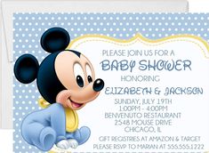 Mickey Mouse Baby Shower Invitations Mickey Mouse Baby Shower Ideas, Baby Shower Details, Mickey Invitations, Mickey Mouse Baby Shower, Dot Background, Blue Font, Polka Dot Background, Boy Baby Shower Themes, Baby Mickey