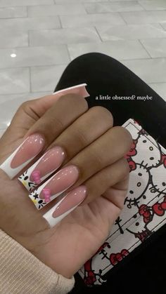 - 𝗳𝗼𝗹𝗹𝗼𝘄 𝟰 𝗺𝗼𝗿𝗲 ➚➚➚ Medium Length Simple Nails, Hello Kitty Acrylic Nails, Simple Acrylic Nails, Hello Kitty Nails, Exotic Nails