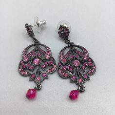 Pink Dangles Earrings Drops Rhinestones Art Nouveau Revival Style Earrings This listing is for art nouveau pink rhinestones dangle earrings designer marked: unmarked condition: very good measurement: 2.5" long Please be aware that pictures are an important part of my description, please look at all photos and zoom in if needed. All my items are previously owned, I inspect everything carefully and try my best not to list items with major flaws or damage. Vintage and antique items often have wear, Pink Metal Earrings With Rhinestones, Elegant Pink Drop Plug Earrings, Pink Metal Earrings For Formal Occasions, Pink Rhinestone Drop Earrings, Pink Drop Earrings With Rhinestones, Formal Pink Metal Earrings, Pink Metal Evening Earrings, Pink Metal Earrings For Wedding, Pink Metal Earrings For Evening