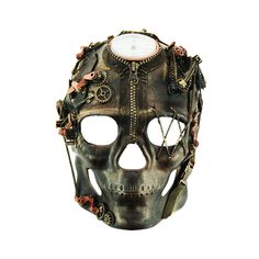 Steampunk skull mask is hand painted and accented with clock, gears and zippers. The mask is made of a durable non-bendable PVC and has a working clock. This steampunk mask is available in gold, silver ,and copper. Mask comes with black ribbon ties for hours of comfortable wear. Perfect for any Costume or Halloween Party. Mask Steampunk, Couples Masquerade Masks, Diy Steampunk, Steampunk Skull, Cat Spirit, Steampunk Mask, Skull Face Mask, Steampunk Hat, Cat Face Mask