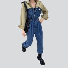 Introducing our 2023 Spring Collection two-color women's denim overalls. street style ââ‚?a bold statement of style and attitude!Why They're Your Perfect Street StyleFeaturing an oversized silhouette. distressed detailing. and bold colors. these denim overalls are the perfect way to express your style. Crafted from premium quality denim. they offer a durable. high-end look that is sure to turn heads. With a buttoned closure and an edgy zipper. these overalls provide both a functional and fashion Spring Streetwear Cargo Jeans, Spring Oversized Cargo Jeans For Streetwear, Medium Wash Washed Denim Jumpsuit For Fall, Oversized Cargo Jeans For Spring Streetwear, Trendy Fall Cargo Jeans In Medium Wash, Trendy Medium Wash Cargo Jeans For Fall, Oversized Utility Jeans For Fall, Casual Straight Leg Overalls For Fall, Fall Denim Jumpsuits And Rompers In Medium Wash