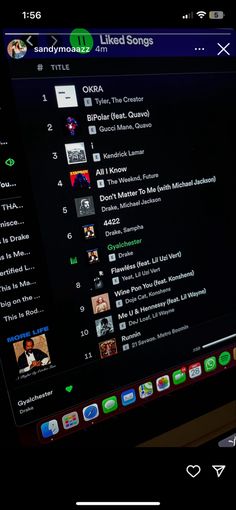 an image of a computer screen that is turned on and showing the music player's playlist