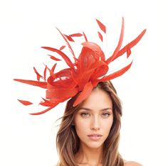 Red Feather Statement Fascinator Hatinator Hat Kentucky Derby Oaks Ladies Royal Ascot Weddings Garden Cocktail Tea Parties Headpiece Church Hats By Cressida Kentucky Derby & Ascot Fascinator Hats Red Melik Feathers & Sinamay Fascinator Beautiful red sinamay loops and red coque feathers fascinator Body Measures about 7-8 Inches wide, with feathers about 22 inches wide This red fascinator is mounted with a matching headband. If you prefer a headband to match your hair, please make a note at check Fitted Red Headpieces For Formal Occasions, Red Mini Hat Headband For Summer, Red Headband Mini Hat For Summer, Red Mini Hats For Party Carnival, Summer Red Headband Mini Hats, Red Structured Crown Mini Hat For Kentucky Derby, Red Mini Hat For Kentucky Derby With Structured Crown, Red Mini Hats With Structured Crown For Kentucky Derby, Red Structured Crown Costume Hat For Wedding