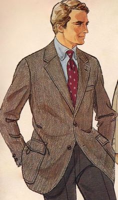 Preppy Handbook, Vintage Girls Clothes, Mens Fashion Illustration, Classy Suits, Grey Herringbone, Vintage Mens Fashion, Lakme Fashion Week, Illustration Fashion Design