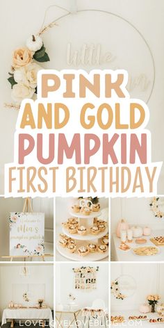 Pink and gold boho pumpkin first birthday party ideas for a one year old girl. Fall Birthday Theme, Fall Baby Birthday, Little Pumpkin Birthday Party, 1st Birthday Themes Girl, 1st Birthday Foods, Pumpkin Birthday Party, Fall First Birthday, Pumpkin Patch Birthday, Fall 1st Birthdays