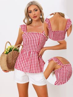 Shop Allegra K for gingham peplum top for women's summer square neck sleeveless plaid blouse you are looking for, get more women's blouses for yourelf. Order now! Free Returns! Sleeveless Plaid Tops For Picnic, Sleeveless Plaid Blouse For Summer, Plaid Sleeveless Tops For Picnic, Plaid Sleeveless Tops, Fitted Sleeveless Top For Picnic, Sleeveless Gingham Tops For Summer, Summer Sleeveless Gingham Top, Spring Gingham Sleeveless Blouse, Spring Sleeveless Gingham Blouse