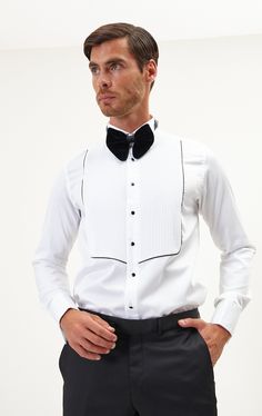 Pure Cotton Pleated Wing Tip Collar Shirt - White Black - Ron Tomson Classic Tailored Top For Party, Formal Tuxedo Dress Shirt With Long Sleeves, Business Tuxedo Shirt With Long Sleeves, Formal Fitted Tuxedo Shirt, Fitted Tuxedo Shirt For Formal Occasions, White Slim Fit Shirt For Party, Formal Tuxedo Shirt, Classic Fitted Dress Shirt For Party, Tailored White Tops For Formal Occasions