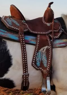 a close up of a saddle on a horse