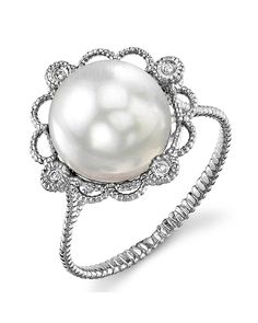 White South Sea Pearl Lea Ring Elegant Pearl Ring With Diamond Center Stone, Luxury Diamond White Pearl Ring For Formal Occasions, Luxury White Rings With Pearl Drop, Elegant White Gold Pearl Ring, Elegant White Gold Diamond Pearl Ring, Luxury Pearl White Pearl Ring With Diamond Accents, Luxury Akoya Pearl Ring For Anniversary, Luxury Pearl White Pearl Ring For Wedding, Exquisite Pearl Ring With Diamond Accents