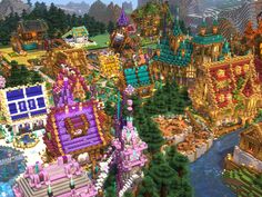 an image of a very colorful city in minecraft