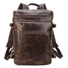 Mens Vintage Genuine Leather 15.6 Inch Laptop Backpack Large Capacity Leather Business Backpack, Leather Laptop Bag With Large Capacity, Leather Backpack For Trip, Leather Backpack For Travel, Brown Leather Backpack With Luggage Sleeve For Trip, Leather Backpack With Luggage Sleeve For Business Trips, Leather Backpack For Business Trips With Luggage Sleeve, Leather Backpack With Luggage Sleeve For Trips, Leather Briefcase With Large Capacity