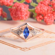 "Unique dainty 14k rose & white gold art deco blue sapphire promise ring for her, Antique womens sapphire engagement ring,Womens promise ring WE OFFER UNLIMITED PERIOD INSTALLMENTS PLAN This is a beautiful, stunning, feminine ring that works well for all occasions, styles, and ages. You will love it! Same ring in white gold: https://www.etsy.com/listing/294832061/topaz-ring-art-deco-ring-gemstone-ring?ref=shop_home_active_1 Ring information: Main stone: Blue Sapphire Approximate size: 6*3 mm Blue Sapphire Promise Ring, Sapphire Promise Rings, Promise Ring For Her, Deco Blue, Fancy Gifts, Victorian Rings, Promise Rings For Her, Gold Art Deco, Sapphire Engagement Ring