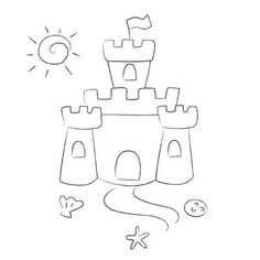 a drawing of a castle on the beach