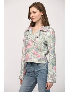 Floral Print Moto Jacket Ride into style with this floral print moto jacket! Not only will it keep you looking cool and fresh, but its lightweight and durable design will have you feeling like a fashion queen (or king) on your daily adventures. Add a touch of playfulness to your wardrobe and stand out in a sea of boring jackets. Shell:65% COTTON 33% POLY 2% SPAN Lining:92%POLY 8%SPAN Scarf Coverup, Rebecca Black, Faux Leather Vest, Animal Print Outfits, Metallic Jacket, Fashion Queen, Suede Fringe Jacket, Kids Scarf, Faux Suede Jacket