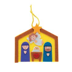 felt nativity ornament with three wise men and baby jesus in the manger