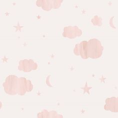 a pink wallpaper with stars and clouds