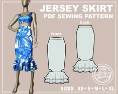 THIS IS A SEWING PATTERNS AND NOT A READY TO WEAR  PRODUCT.   THIS LISTING INCLUDES PACK SIZES XS, S, M, L, XL, SO YOU CAN SELECT ONLY THE SIZE YOU WANT TO PRINT. You will receive an email from "Etsy" wish a link to download the files right after payments. The Digital files will automatically become available to download directly to your computer from your Etsy account. Files come in ZIP format. You mast know how to unzip files on your PC/Mac to retrieve them. You will needsoftware that supports Skirt With Ruffles, Skirt Sewing Pattern, Skirt Sewing, Jersey Skirt, Skirt Patterns Sewing, Bodycon Skirt, Sewing Skirts, Clothes Sewing Patterns, Mass Production