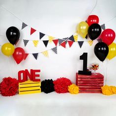 a birthday party with balloons and decorations