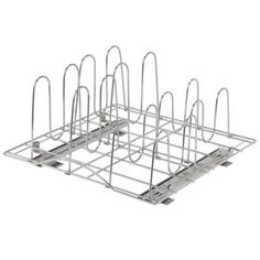 a metal rack with several hooks attached to the bottom and two handles on each side