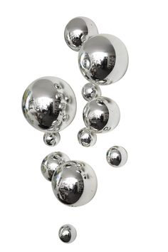 SILVER-PLATED-GLASS BALLS WALL SPHERES - Worldly Goods Too Wall Spheres, Silver Wall Decor, Chrome Ball, Living Room Ornaments, Glass Sphere, Silver Walls, Glass Balls, Mirror Ball, Mirror Effect