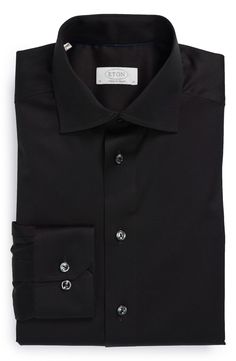 Men's Big & Tall Eton Contemporary Fit Twill Dress Shirt, Size 18 - Black Business Dress Shirt With Concealed Placket, Formal Black Shirt With Covered Buttons, Formal Black Dress Shirt With Button Closure, Business Dress Shirt With Covered Buttons, Business Long-sleeved Dress Shirt With Covered Buttons, Business Dress Shirt With Covered Buttons, Long Sleeve, Semi-formal Long Sleeve Dress Shirt With Covered Buttons, Long Sleeve Dress Shirt With Covered Buttons For Business, Formal Dress Shirt With Concealed Placket