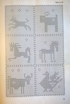 a cross stitch pattern with elephants and giraffes in grey on white paper