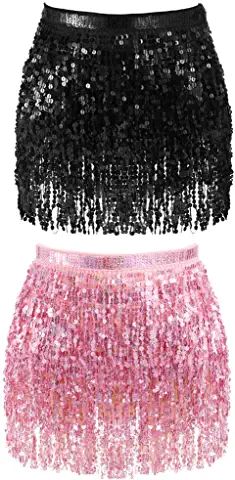 Amazon.com : fringe set skirt pink Sequin Tassel Skirt, Sequin Accessories, Sequins Skirt, Belly Dance Belt, Glitters Skirt, Body Accessories