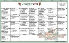 the december calendar is shown with holidays around the world in red and green lettering on it