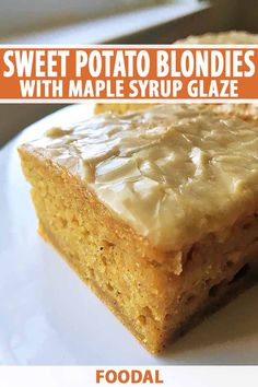 sweet potato blondies with maple syrup glaze are the perfect dessert for fall and winter