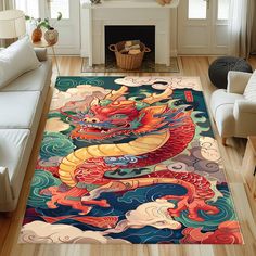 Chinese Dragon Rug: A Burst of Color and Culture 🐉🎨 Elevate your home decor with the Chinese Dragon Rug, a vibrant masterpiece that blends traditional symbolism with contemporary design. This colorful rug is perfect for adding a touch of exotic elegance and dynamic energy to any room. Striking Design: The Chinese Dragon Rug features an intricately detailed dragon, a symbol of power, strength, and good fortune in Chinese culture. The vibrant colors and dynamic design bring the dragon to life, c Dragon Rug, Cool Rug, Abstract Area Rug, Area Rug Living Room, Rug Abstract, Power Symbol, Rug Colorful, Colorful Rug, Chinese Dragon