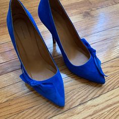 Beautiful, Beautiful Electric Blue Suede Pumps. Worn Once Outside The Office. Selling Because I Am An 8.5 And These Are A Tad Small On Me (Eur 39 But It’s French Sizing, Therefore A Bit Off). I Believe They Fit 8 Best, But They Work For 8.5 Too. I Absolutely Love Them But They Just Sit In My Closet So They Deserve More Attention Considering How Beautiful They Are. Blue Slip-on Heels For Work, Blue Heels With Leather Sole For Work, Blue Heels With Leather Sole And Round Toe, Chic Blue Heels With Leather Sole, Blue High Heel Shoes With Leather Sole, Blue High Heel With Leather Sole, Blue High Heels With Leather Sole, Blue Suede Heels With Sculpted Heel, Blue Suede Heels With Removable Insole