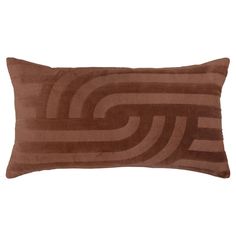 a brown pillow with an abstract design on the front and back, sitting on a white background