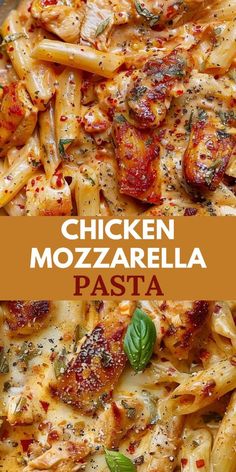 This Chicken Mozzarella Pasta recipe combines tender chicken, gooey mozzarella, and perfectly cooked pasta, all smothered in a rich tomato sauce. Enjoy! Chicken And Ravioli Recipes, Pizza Recipes Chicken, Chicken Ravioli Recipe, Pasta Lunch Ideas, Chicken And Pasta Casserole, Pasta With Mozzarella, Unique Pasta Recipes, Italian Dinner Ideas, Pasta Entrees