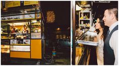 a man and woman standing in front of a food truck