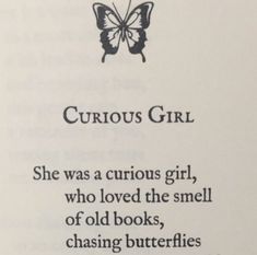 an open book with the words curious girl written in black and white, on top of it