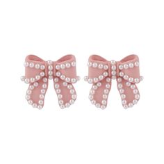 Bow Aesthetic, Pearl Pink, Pink Enamel, Bow Earrings, Earring Crafts, Pink Pearl, Simple Elegance, Silver Enamel, Summer Clothes