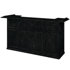 an image of a black bar with four doors and three drawers on the front side