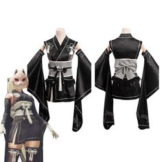 NieR:Automata - 2B Kimono Cosplay Costume Outfits Halloween Carnival P Fitted Harajuku Sets For Cosplay Events, Long Sleeve Sets For Cosplay Costume Party, Fitted Harajuku Style Sets For Cosplay Events, Long Sleeve Sets For Costume Party And Cosplay Events, Anime Style Fitted Costume Sets For Parties, Fitted Anime Style Costume Sets For Parties, Fitted Harajuku Style Cosplay Sets, Rave Style Cosplay Costume For Halloween, Fitted Harajuku Sets For Costume Party