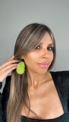 Lime Green Fur Drop Crystal Earring - Born To Glam Trendy Green Earrings For Evening, Glamorous Green Earrings, Formal Lime Green Gemstone Jewelry, Green Rhinestone Earrings, Glamorous Green Crystal Earrings, Lime Green Earrings, Handmade Lime Green Dangle Earrings, Green Fur, Electric Green