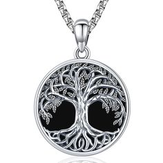 PRICES MAY VARY. Tree of Life Necklace: The tree of life necklace symbol of positive energy, growth and strength, rebirth, a bright future, longevity, good health, and a fresh start on life. The tree of life Inlaid with Black Onyx, adding a touch of elegance and mystery. Material: Tree of Life Pendant are made of S925 Sterling Silver, lead-free, nickel-free, tarnish-resistant, skin-friendly, long term wear. Passed SGS Inspection. Suitable for those who have sensitive skin to wear. Specification: Jewelry For Mom, Tree Of Life Jewelry, Celtic Tree Of Life, Family Tree Necklace, Pendant For Women, Sterling Necklaces, The Tree Of Life, Silver Tree, Tree Of Life Necklace