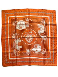 Orange, black and white Hermes 55cm silk bandana scarf with "Ex-Libris" motif and hand rolled edges. Condition: Excellent: Item is clean and shows Silk Bandana, Bandana Scarf, Hand Roll, Ex Libris, Orange Black, Black And White, Silk, Orange, White