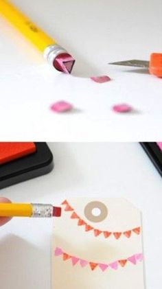 a pencil is sticking out of a piece of paper that has been cut into the shape of a cupcake