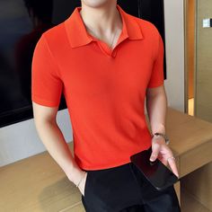 Product information: Pattern: solid color Color: white, black, orange Size: M (suitable for 50.00 kg-57.50 kg, L (suitable for 57.50 kg-65.00 kg, XL (suitable for 65.00 kg-72.50 kg, 2XL (suitable for 72.50 kg-80.00 kg, 3XL (suitable for 80.00 kg-87.50 kg Version: slim fit Fabric name: cotton blend Applicable scenarios: Leisure Sleeve length: short sleeve Suitable season: Summer Style: Young casual Note: 1. Asian sizes are 1 to 2 sizes smaller than European and American people. Choose the larger Fitted Orange Solid Color Top, Casual V-neck Business Tops, Classic Orange Collared Top, Casual V-neck Tops For Business, Fitted Orange Tops For Work, Fitted Collared Orange Top, Fitted Orange Collared Top, Knit Polo Shirt, Knit Polo