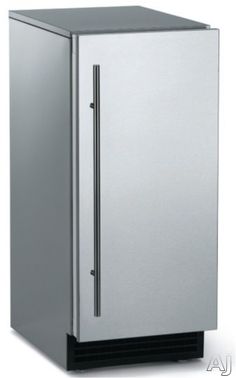 a silver refrigerator freezer sitting on top of a white floor next to a wall