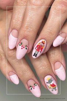 Ballet Nail Art, Pink Nutcracker Nails, Nutcracker Nail Art, Nutcracker Nails Designs, Pastel Christmas Nails, Nutcracker Nails, Nail Art Noel, Christmas Nail Ideas, Ballet Nails