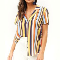 Women Blouse Short Sleeves Summer Blouse Striped  #Tops #onlineshoppingkenya #lestyleparfait #blogger #luxurystyle #lestyleparfaitkenya #fashionkenya #blackfriday #women #kenyafashion Striped Chiffon Blouse, Short Sleeve Chiffon Blouse, Lady Office, Printed Chiffon Blouse, Office Shirt, Lace Blouse Long Sleeve, Striped Short Sleeve Shirt